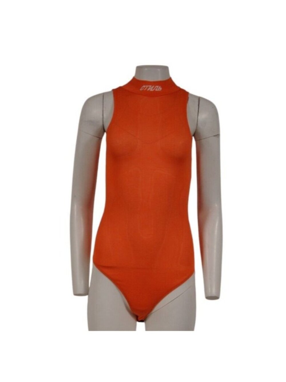 Heron Preston Logo Bodysuit Size Medium Stretch Sleeveless Orange White
